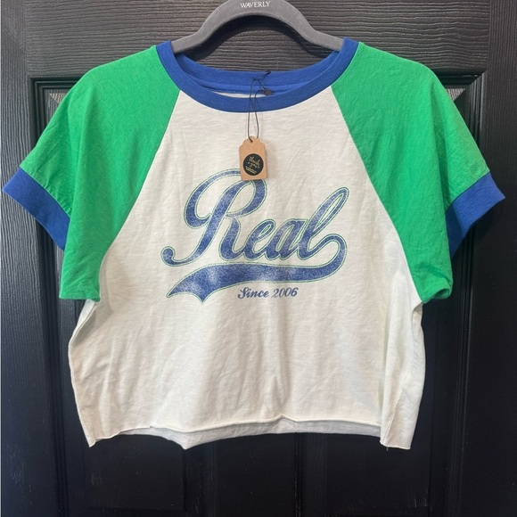 Aerie Green and Blue Short Sleeve Tee with Graphic Design - Picture 1 of 4
